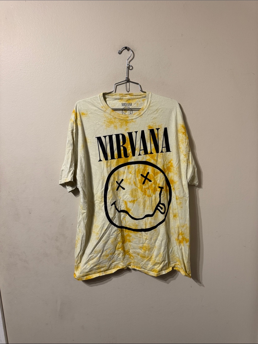 Unisex plus size cotton crew neck yellow tie-dye NIRVANA Smiley Logo shirt xl